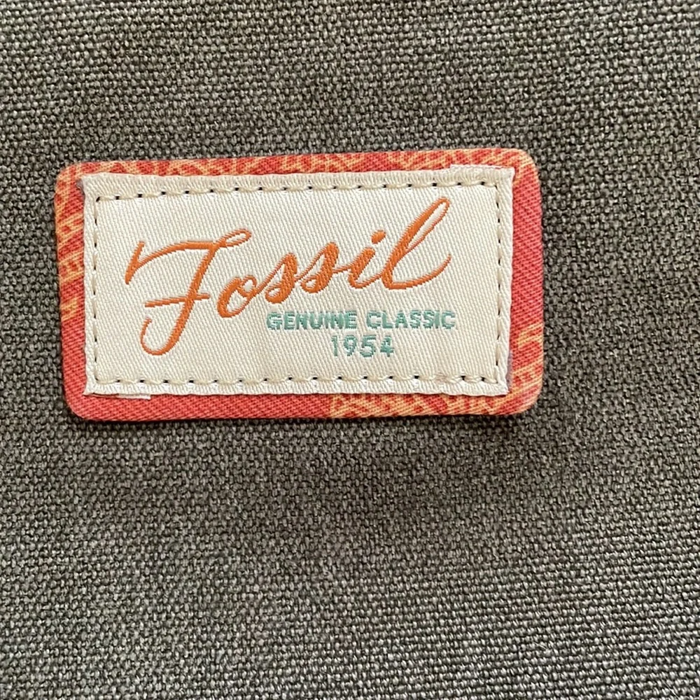 Fossil Olive Green Canvas Satchel with Brown Trim